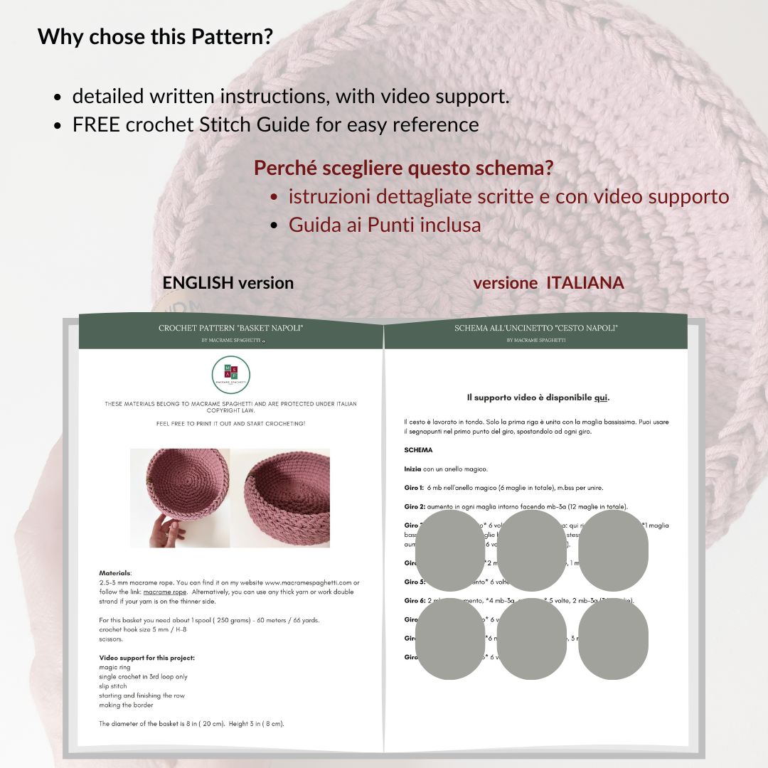 Crochet Pattern - PDF Download - Basket Napoli ENGLISH | ITALIAN