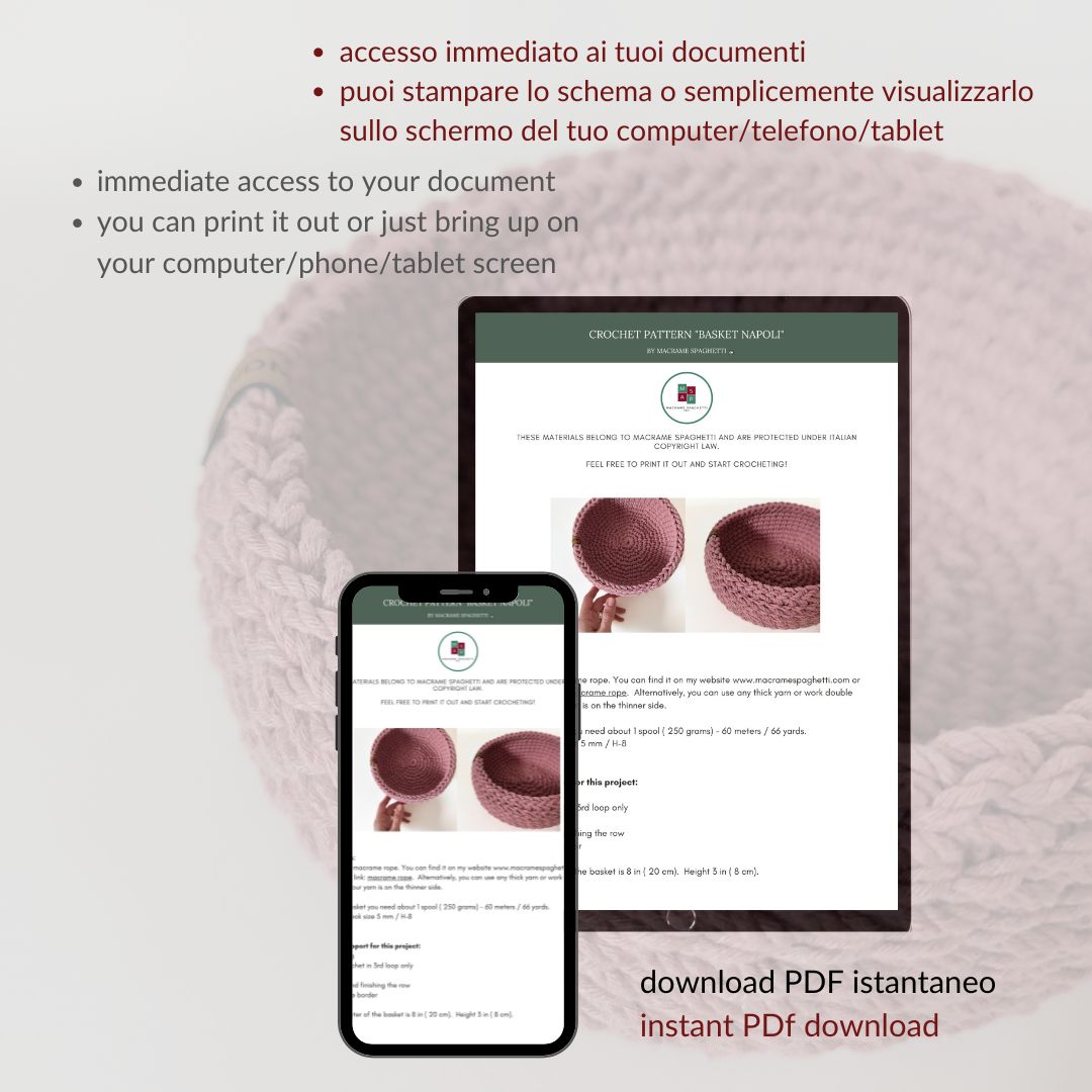 Crochet Pattern - PDF Download - Basket Napoli ENGLISH | ITALIAN