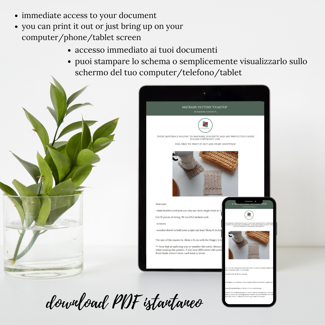 Macrame Pattern - PDF Download - Coaster ENGLISH | ITALIAN