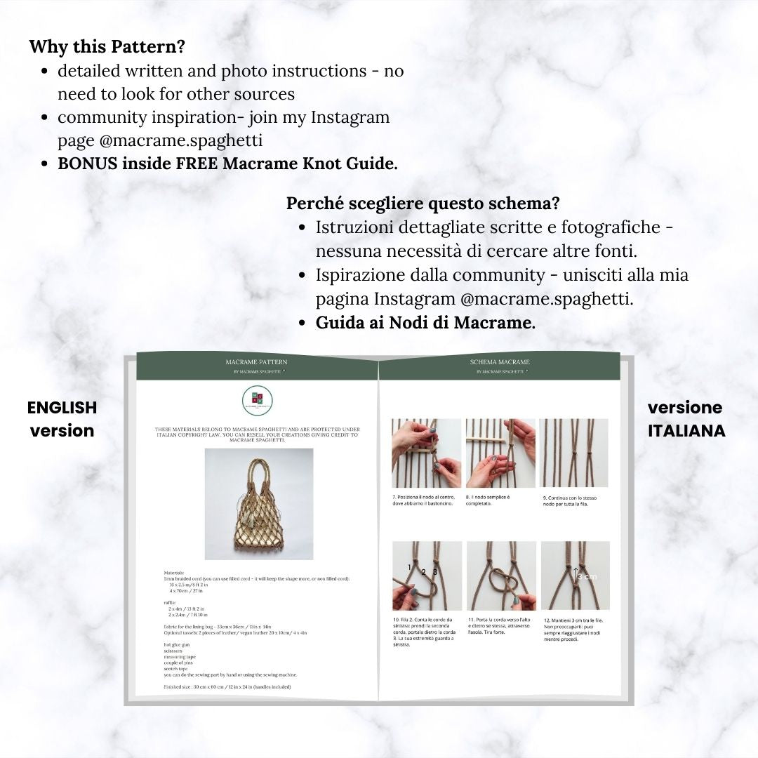 Macrame Shopper Bag Pattern - PDF Download - ENGLISH | ITALIAN