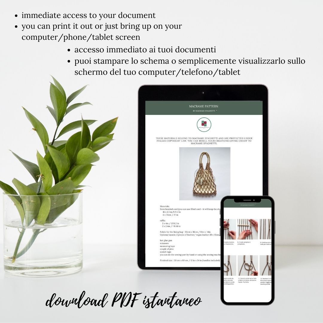 Macrame Shopper Bag Pattern - PDF Download - ENGLISH | ITALIAN