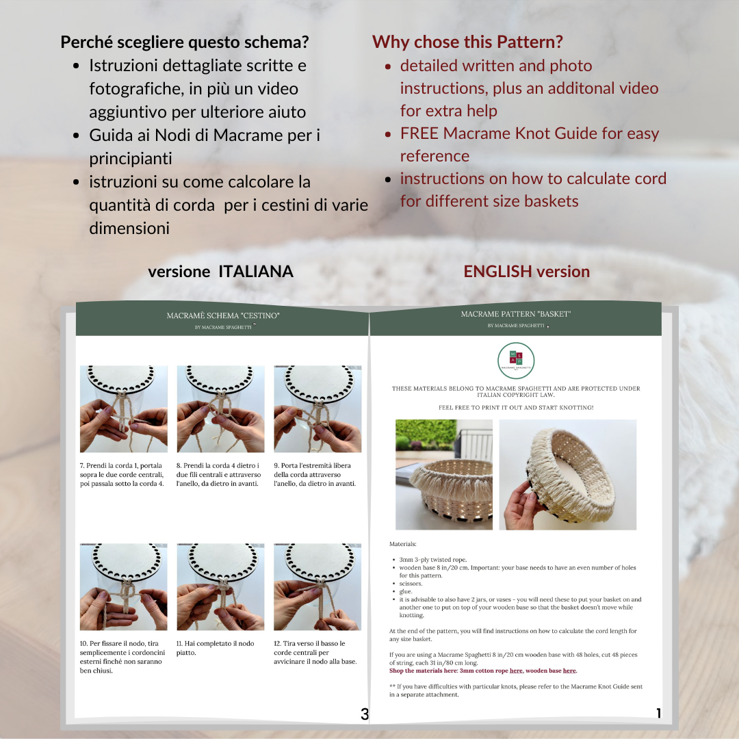 Macrame Pattern - PDF Download - Basket ENGLISH | ITALIAN