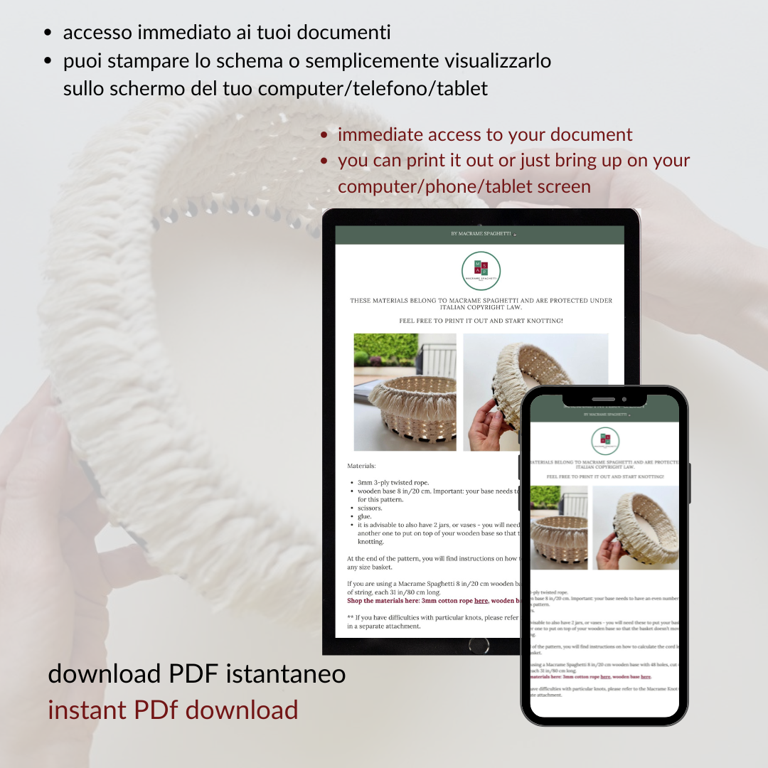 Macrame Pattern - PDF Download - Basket ENGLISH | ITALIAN