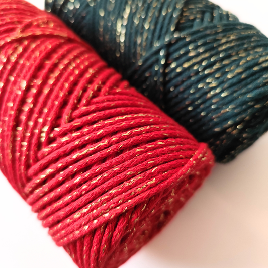 Corda intrecciata in cotone da 2 mm con glitter | 100 m