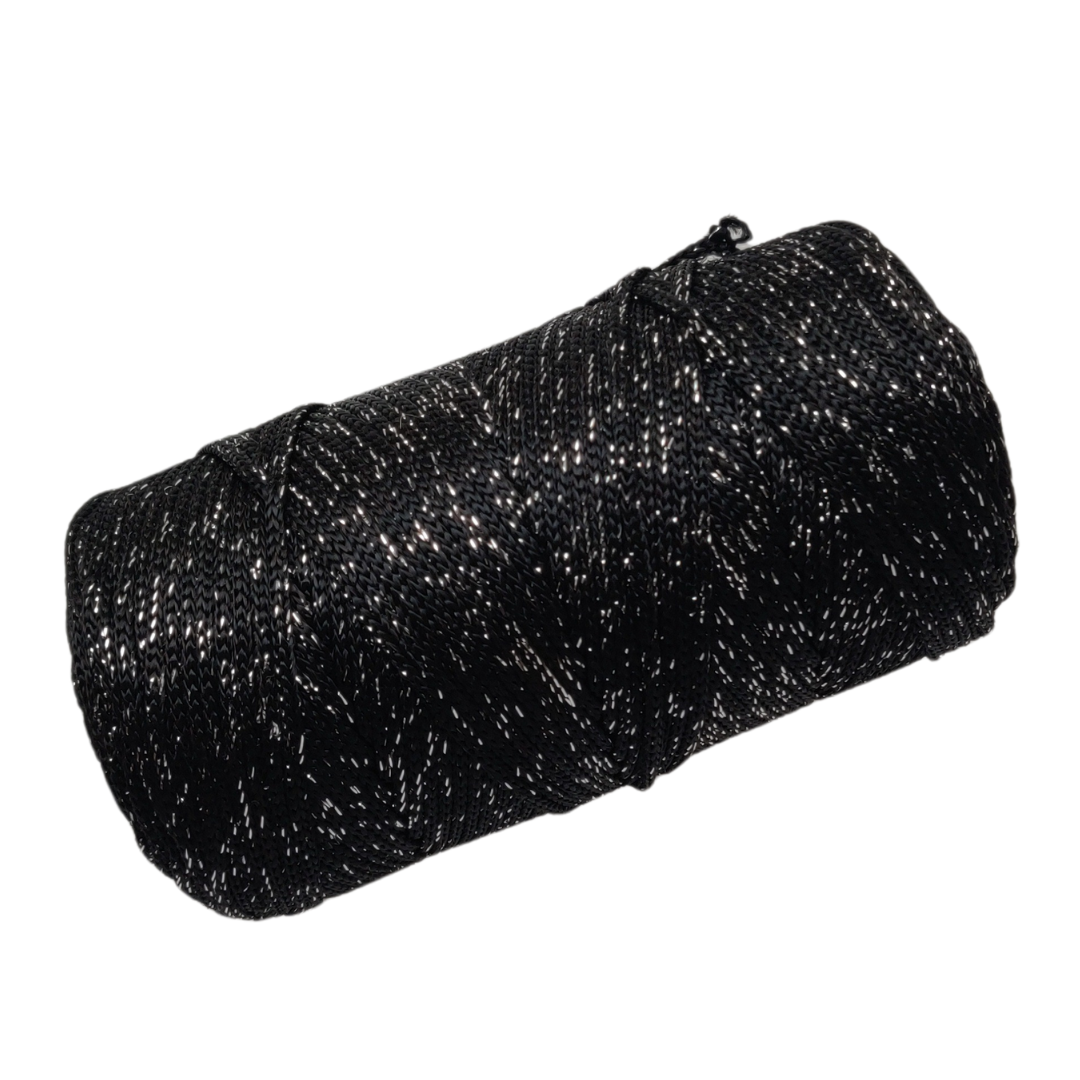 2mm cordoncino in poliestere colore nero argento