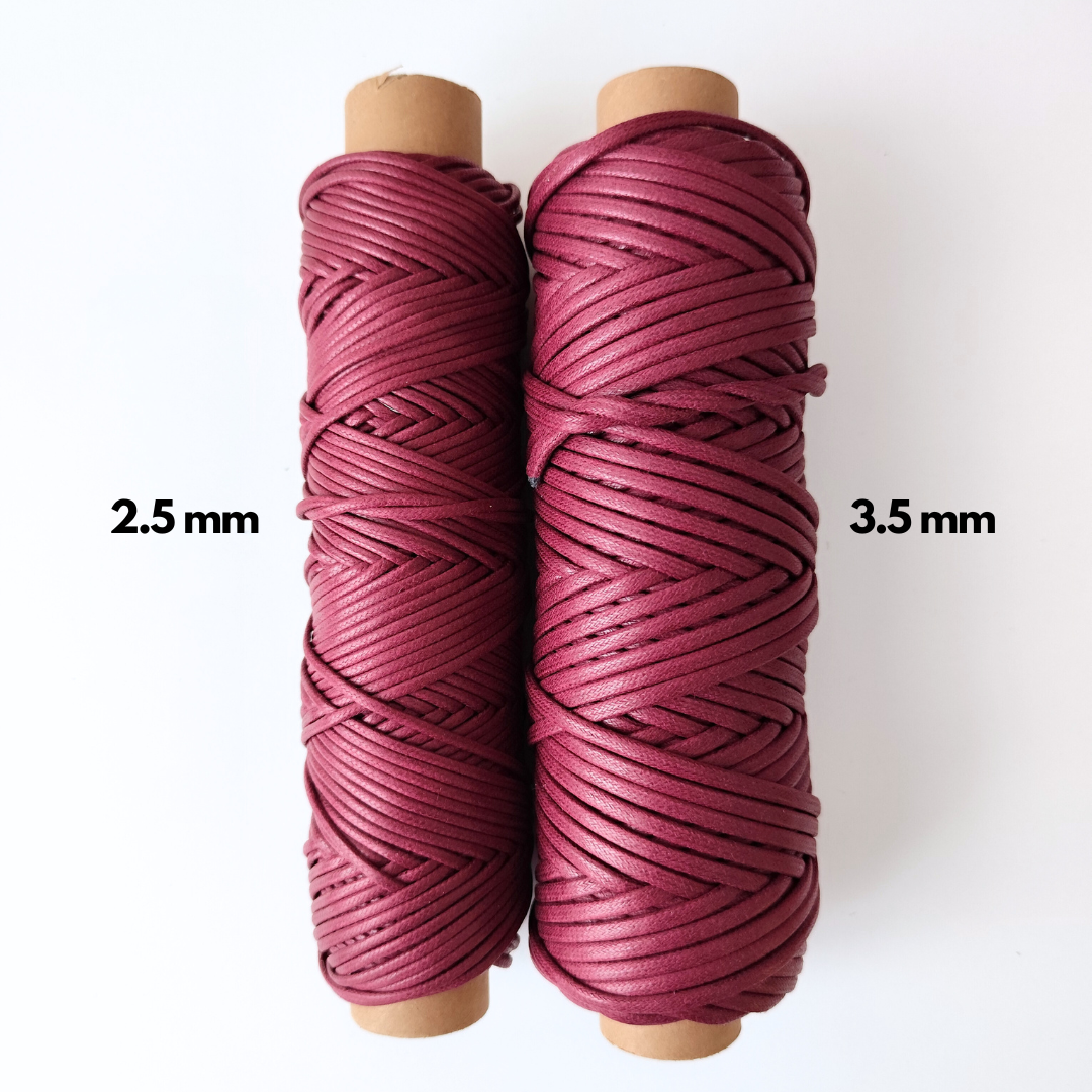 Cordoncino cerato in cotone | Bordeaux 2.5 mm, 3.5 mm