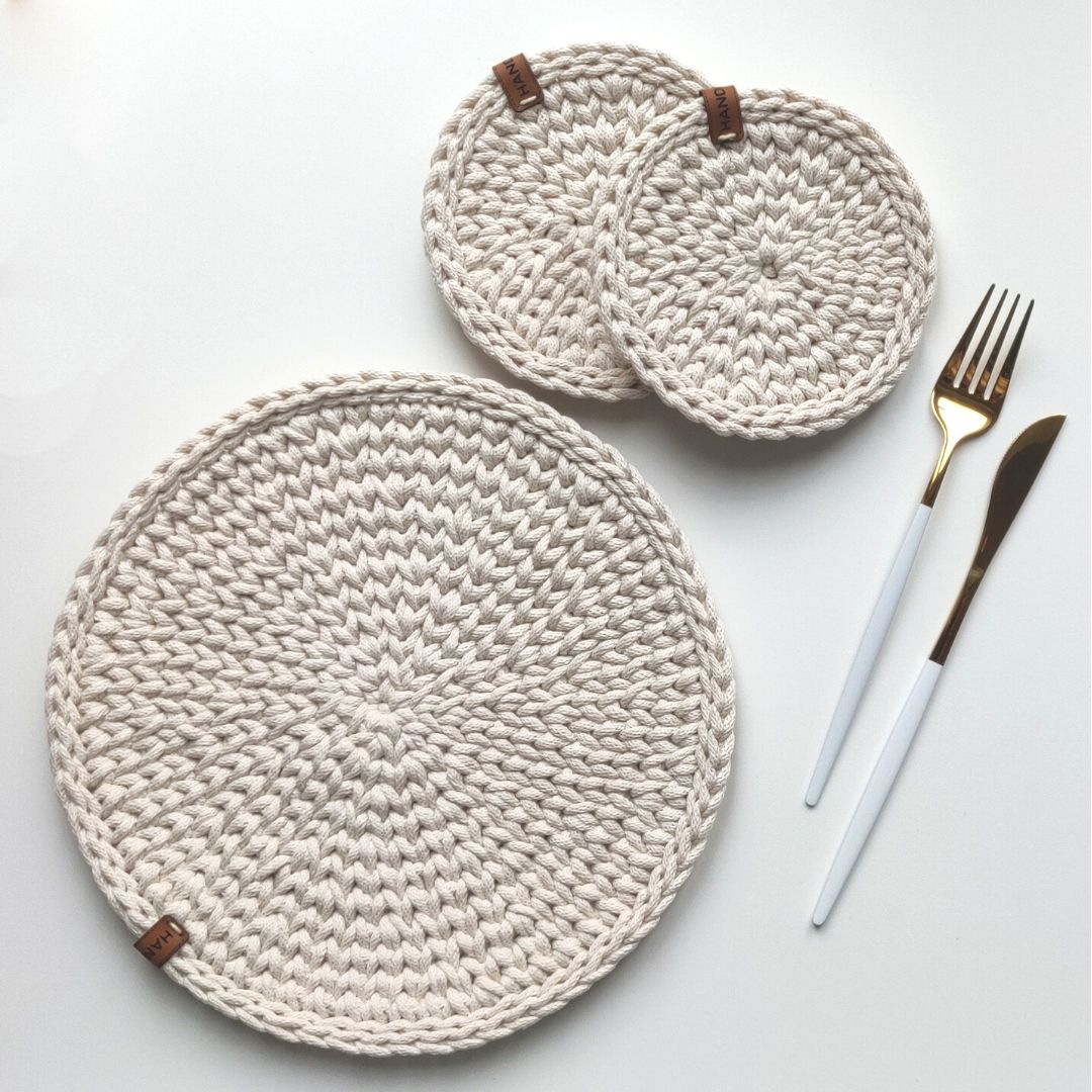 Crochet Placemat and Coaster - Written Pattern in ENGLISH with Video Tutorial