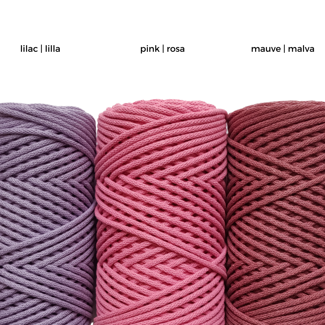corda braided da 4mm colore lilla, rosa, malva