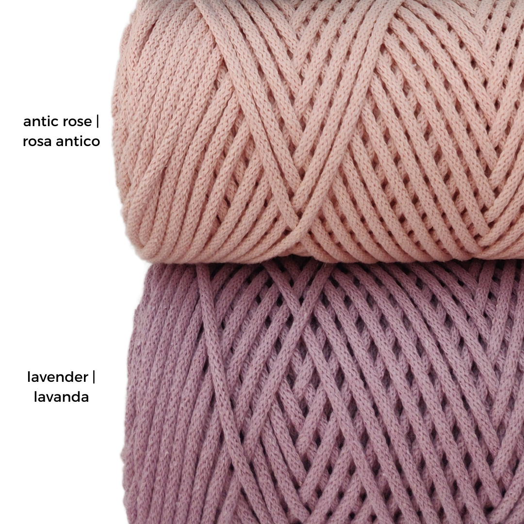 corda braided da 4mm colore rosa antico, lavanda, bianco