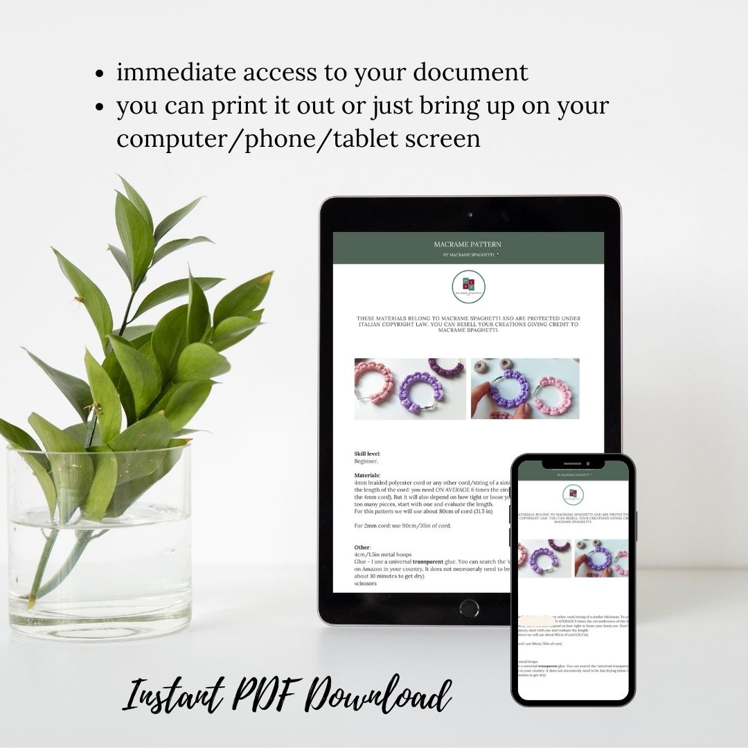 Macrame Loop Earrings Pattern - PDF Download - ENGLISH
