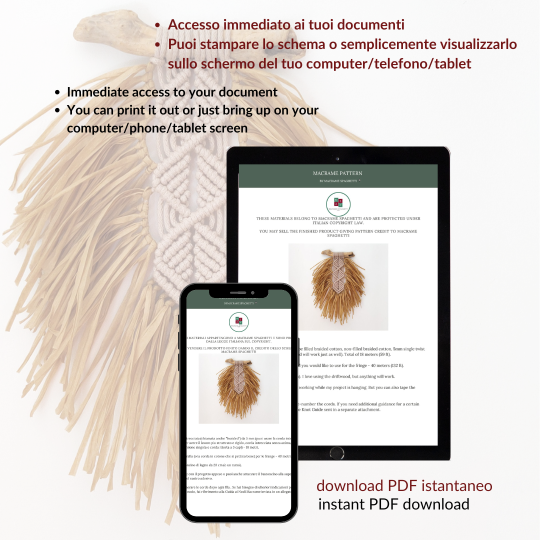 Macrame Leaf Pattern - PDF Download - ENGLISH | ITALIAN