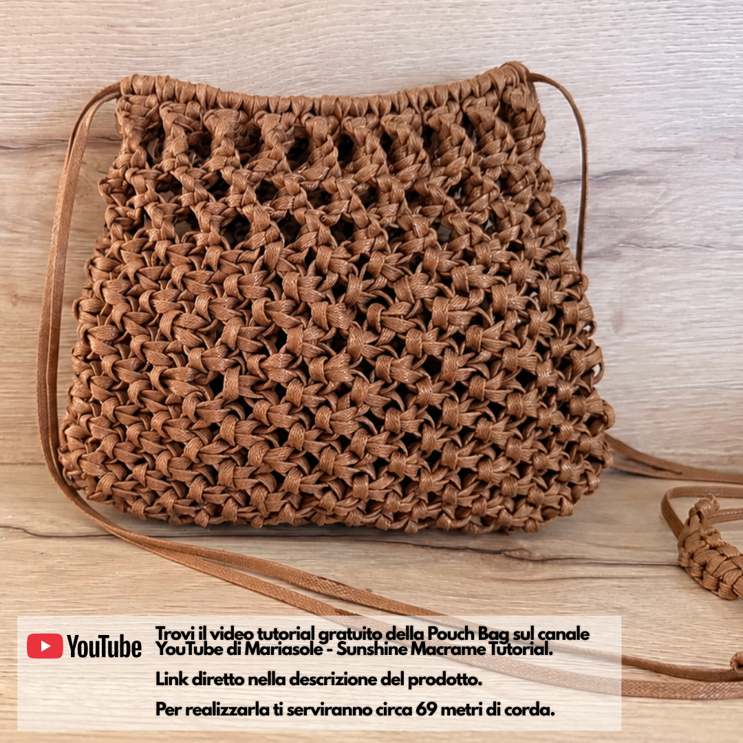 Macrame Spaghetti tutorial borsa Pouch Bag con cordino cerato piatto color cuoio