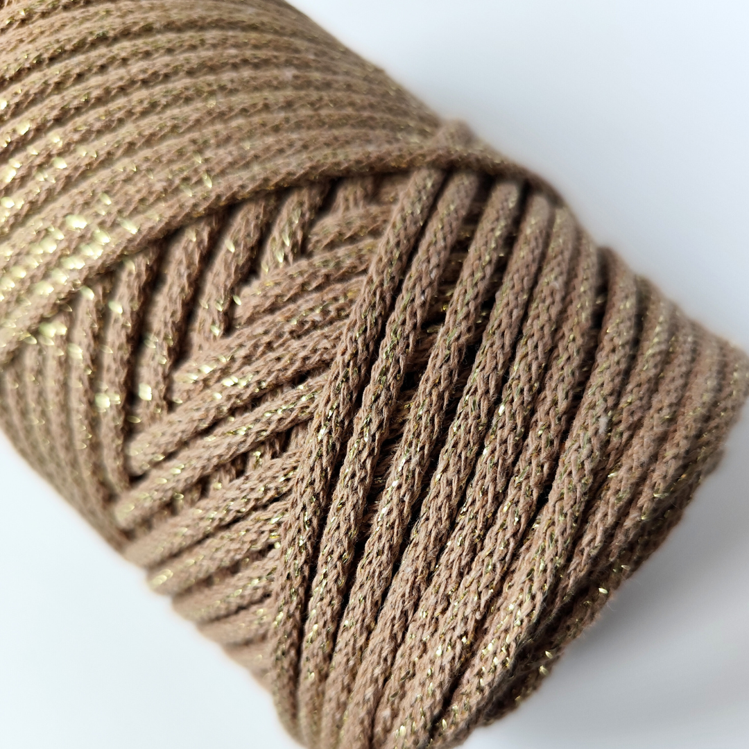 Macrame Spaghetti 4mm_cordino braided caramello oro 100 m per borse accessori