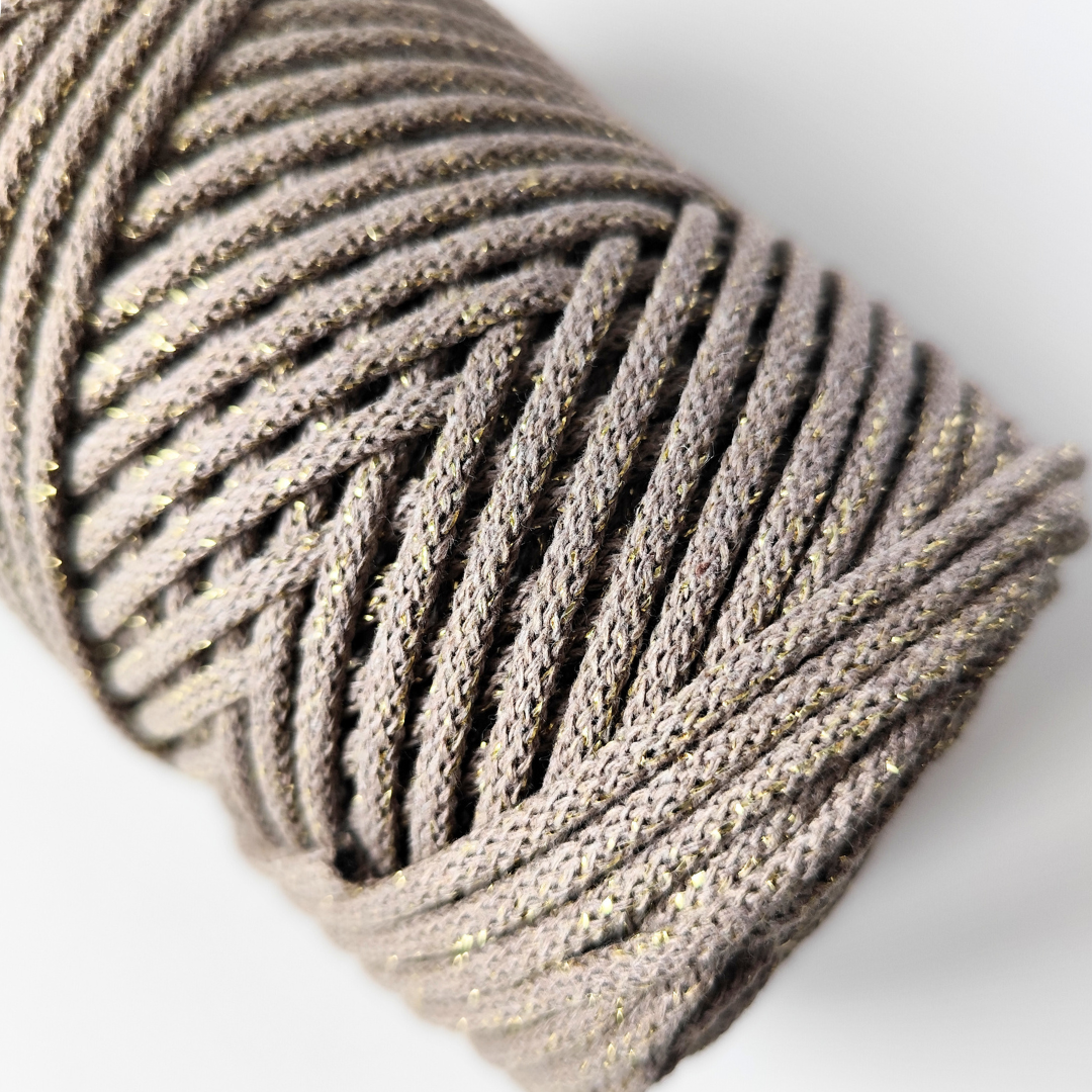 Macrame Spaghetti 4mm_cordino braided caramello oro 100 m per uncinetto e macrame per borse tovagliette