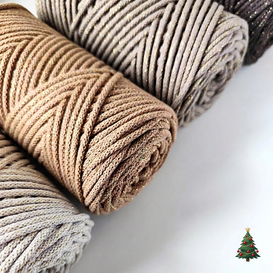 Macrame Spaghetti Corda intrecciata 4mm con glitter oro - bobina 100m per borse e decorazioni