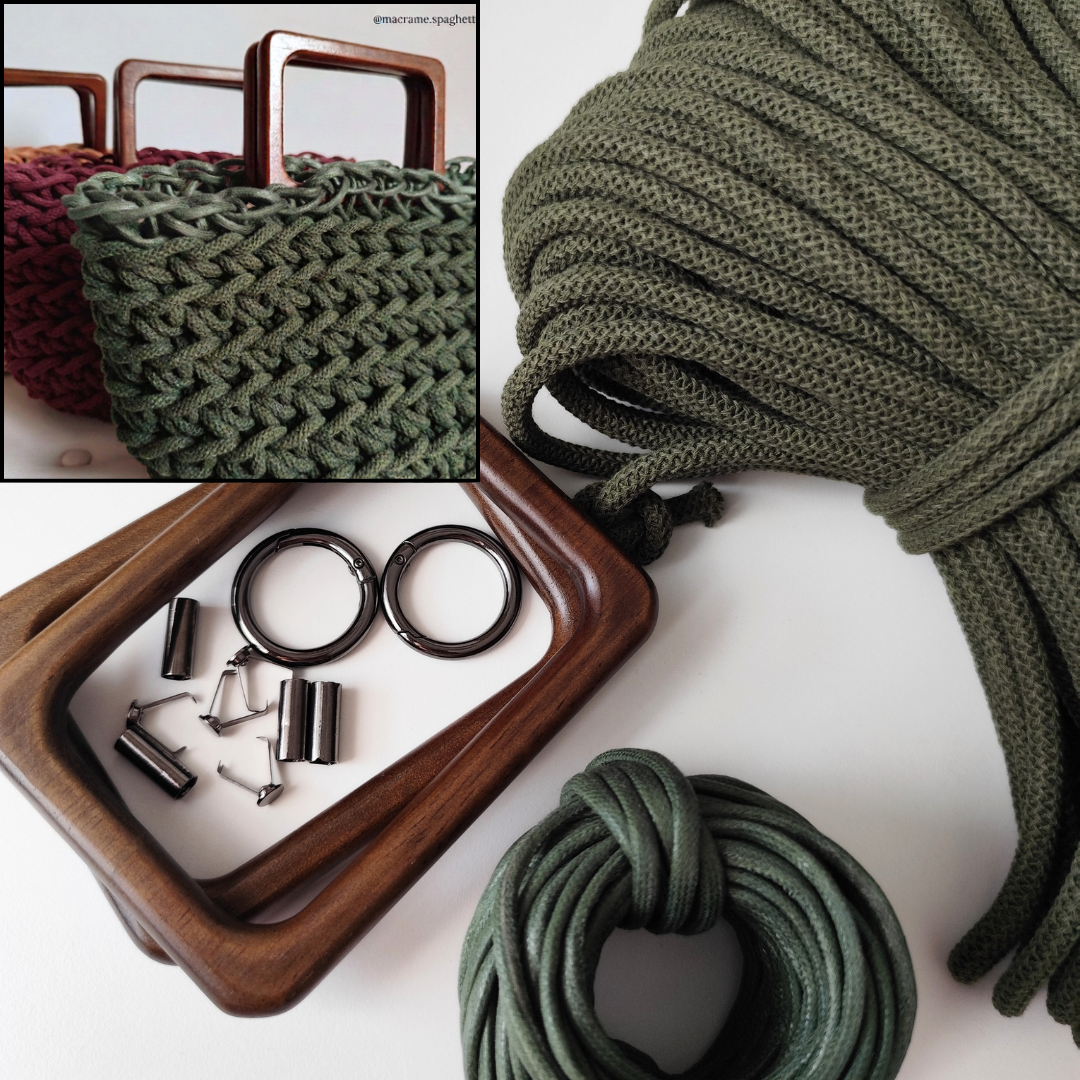 Macrame Spaghetti Kit Borsa Roma color verde oliva