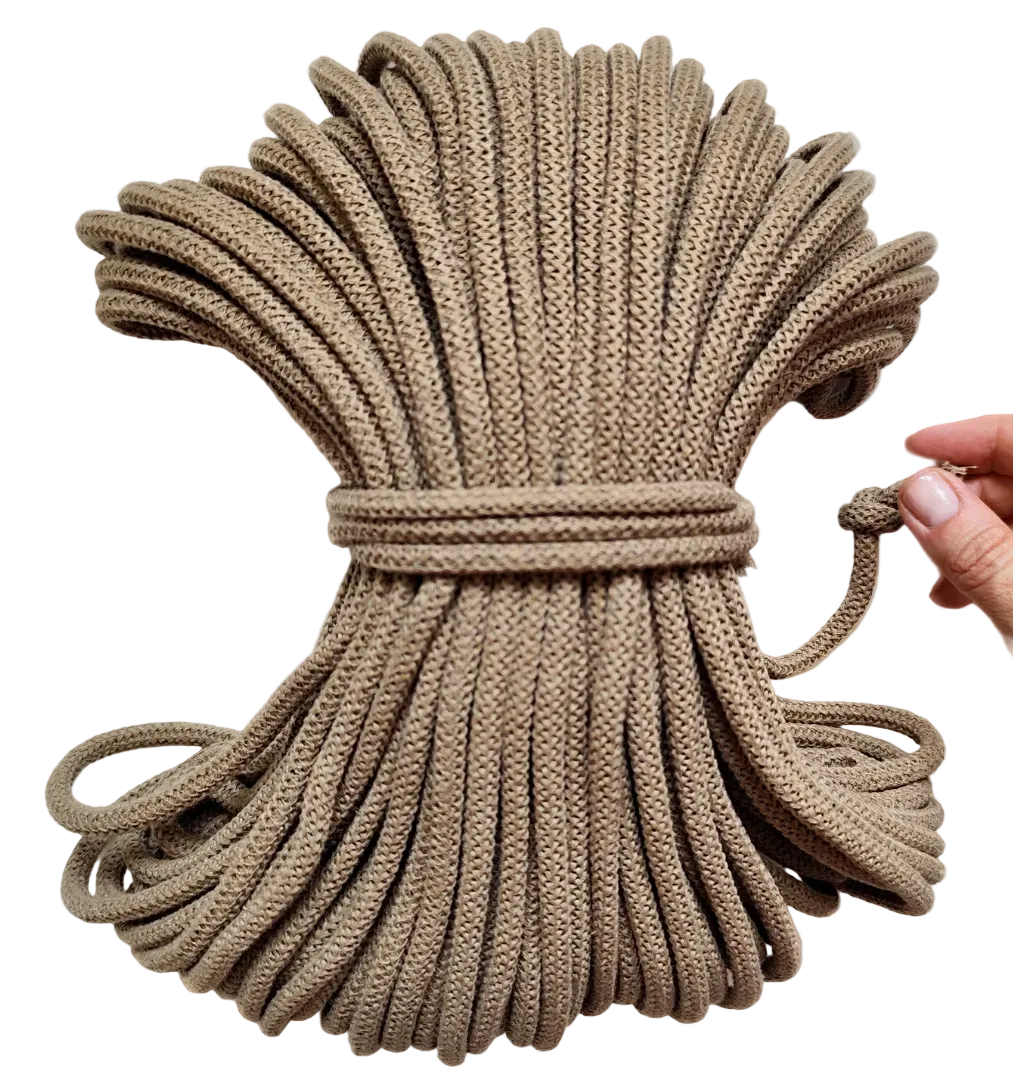 Macrame Spaghetti corda braided di cotone riciclato da 7 mm con anima 50 metri caramello