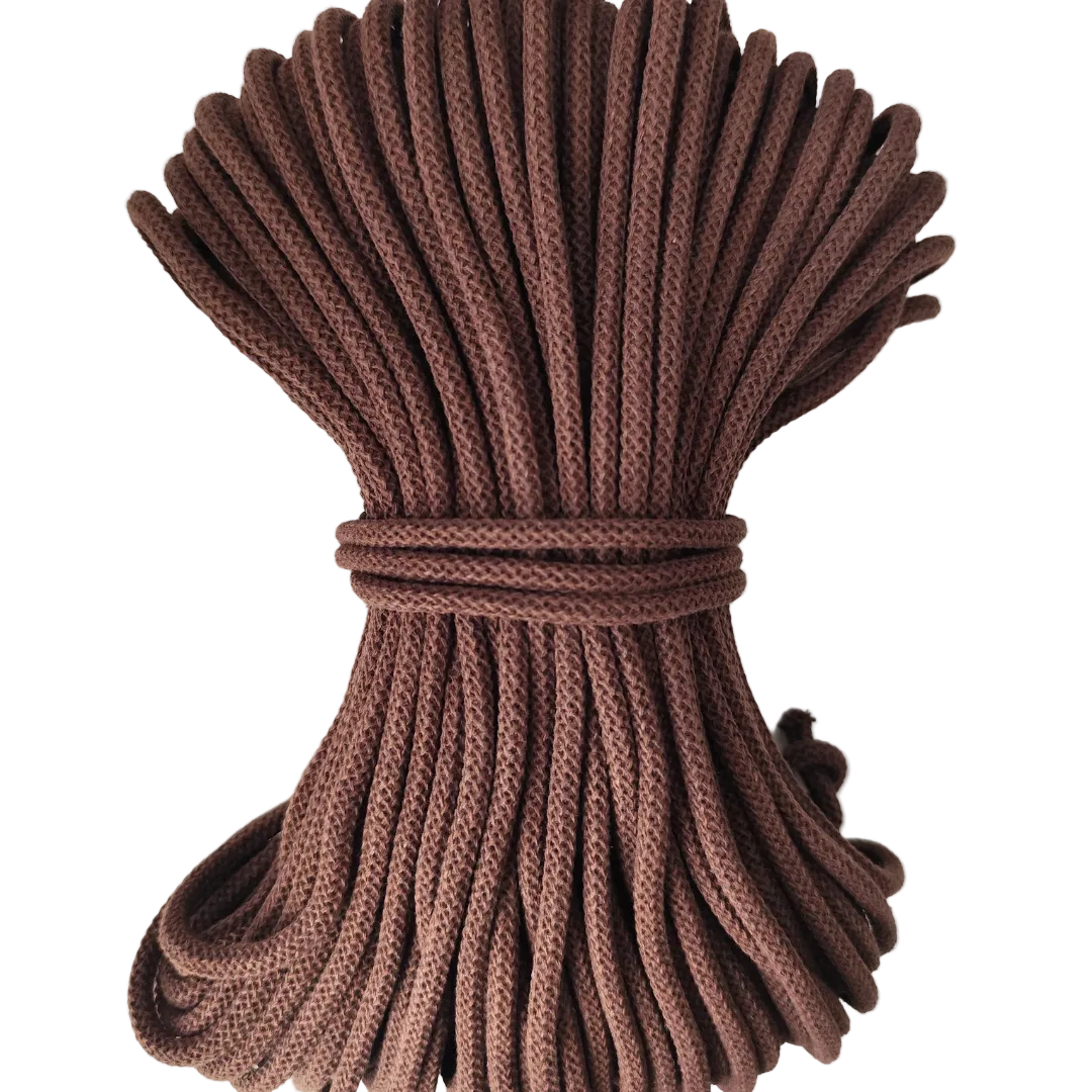 Macrame Spaghetti corda braided di cotone riciclato da 7 mm con anima 50 metri cioccolato