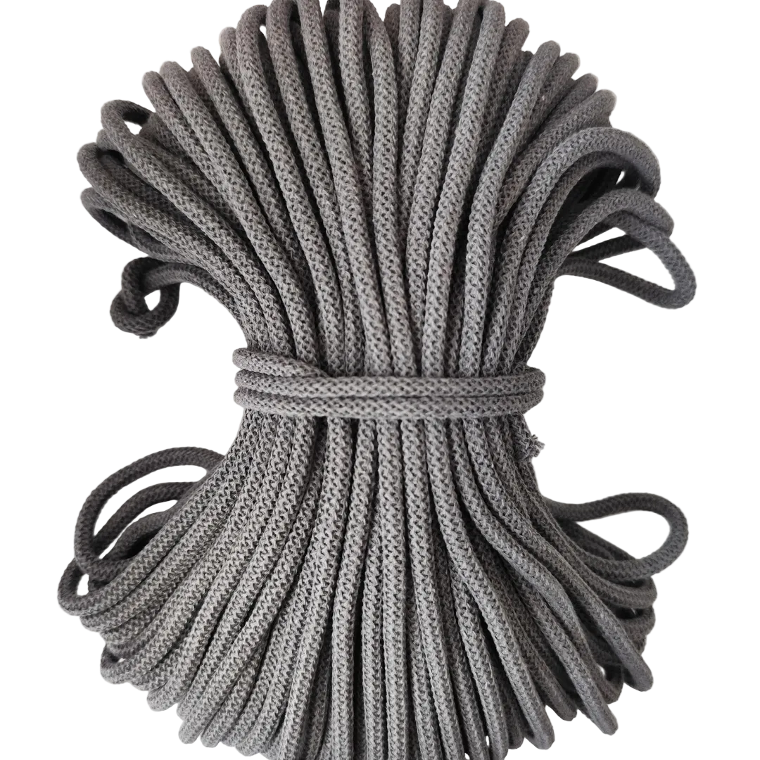 Macrame Spaghetti corda braided di cotone riciclato da 7 mm con anima 50 metri grigio uncinetto e macrame