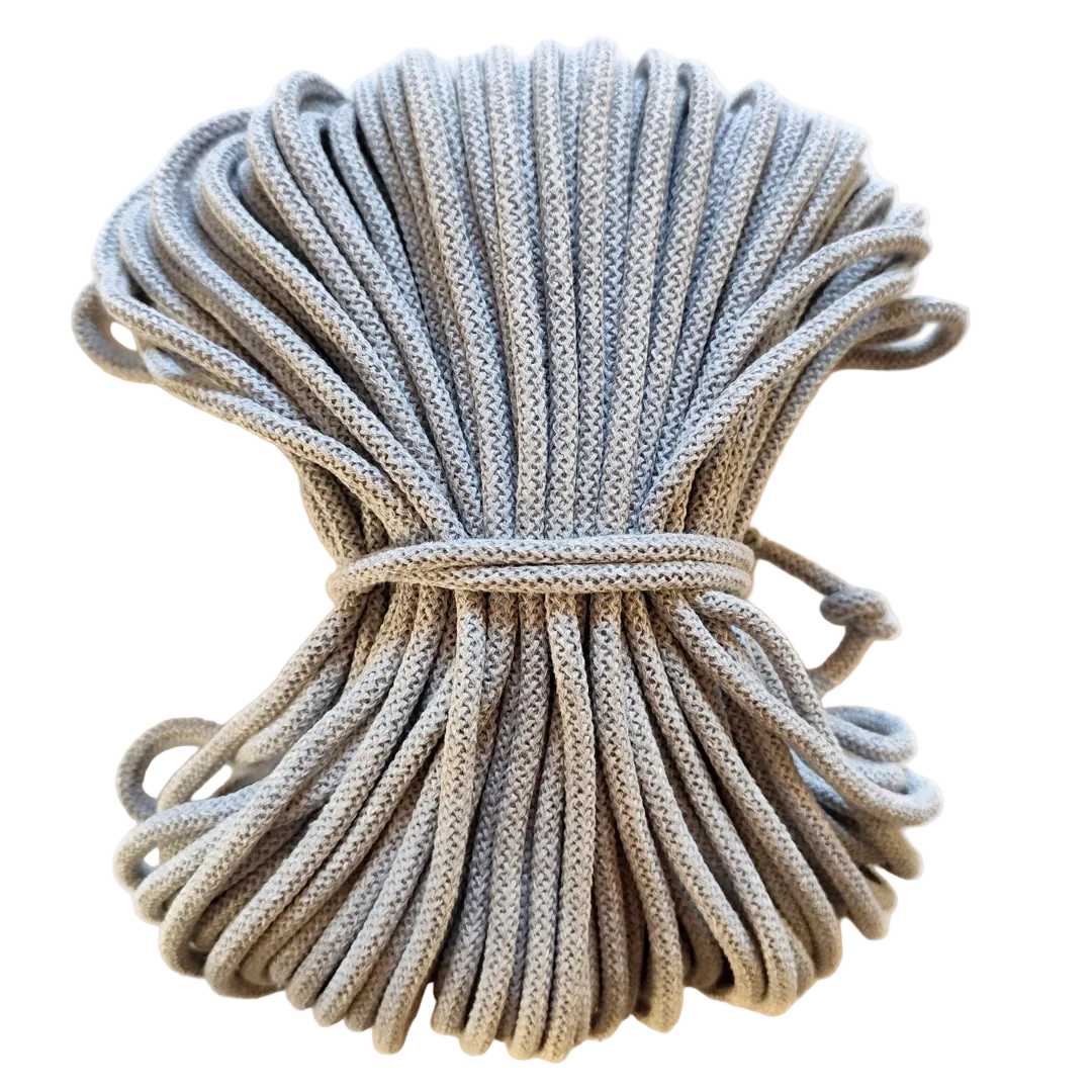 Macrame Spaghetti corda braided di cotone riciclato da 7 mm con anima 50 metri grigio argento per uncinetto e macrame