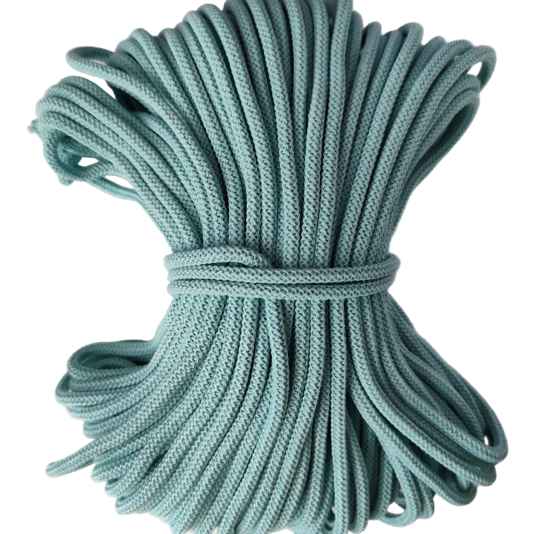 Macrame Spaghetti corda braided di cotone riciclato da 7 mm con anima 50 metri menta
