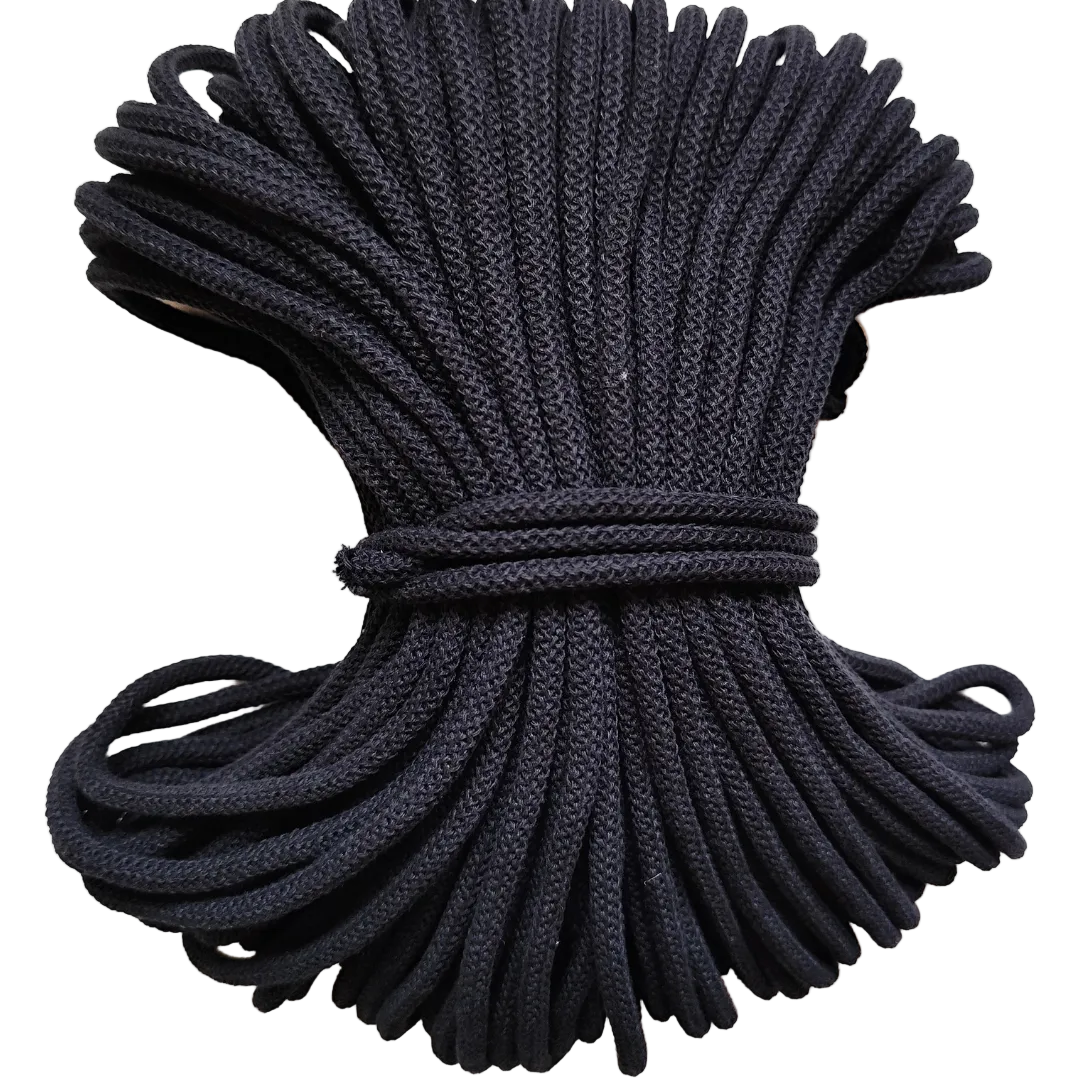 Macrame Spaghetti corda braided di cotone riciclato da 7 mm con anima 50 metri nero per uncinetto e macrame