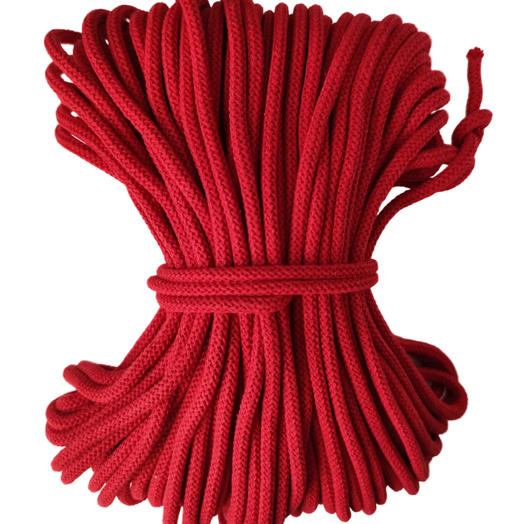 Macrame Spaghetti corda braided di cotone riciclato da 7 mm con anima 50 metri rosso per uncinetto e macrame