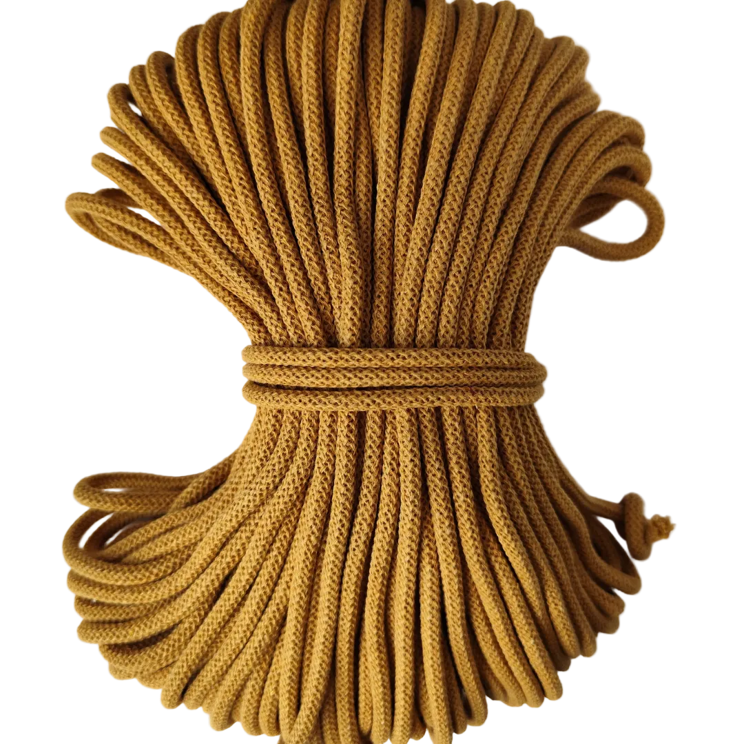 Macrame Spaghetti corda braided di cotone riciclato da 7 mm con anima 50 metri senape