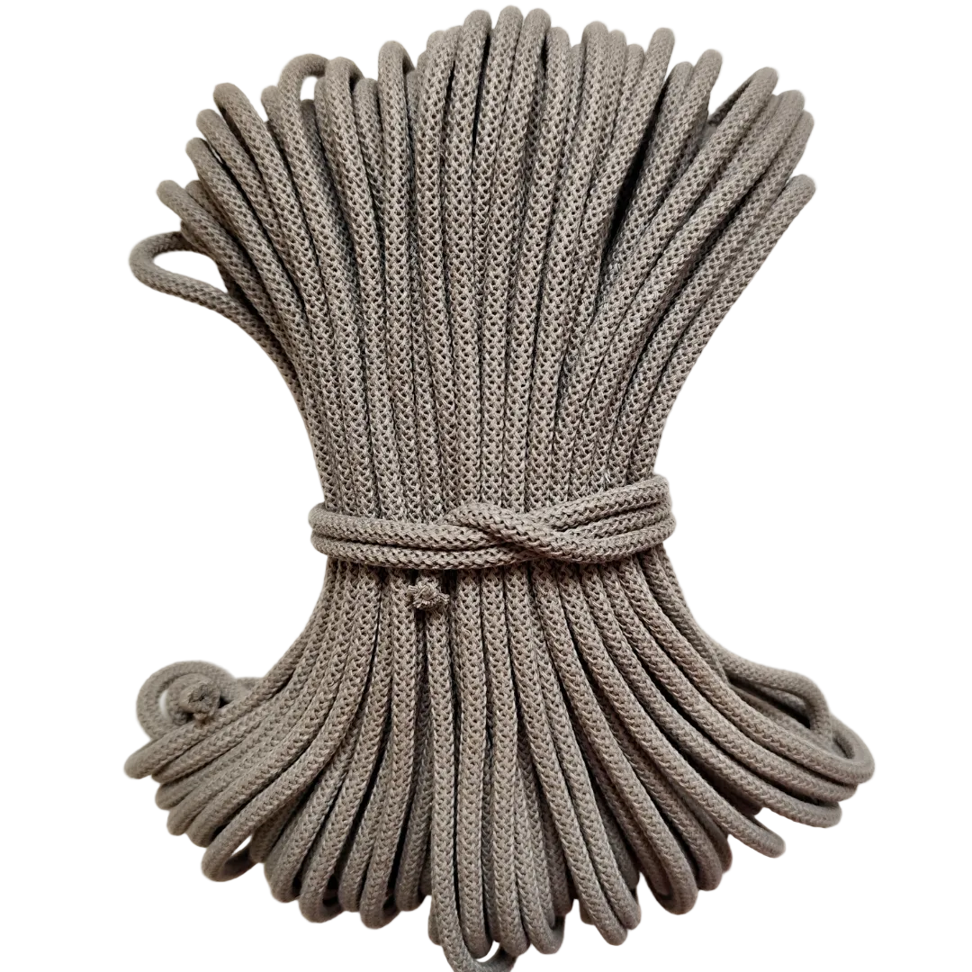 Macrame Spaghetti corda braided di cotone riciclato da 7 mm con anima 50 metri tortora