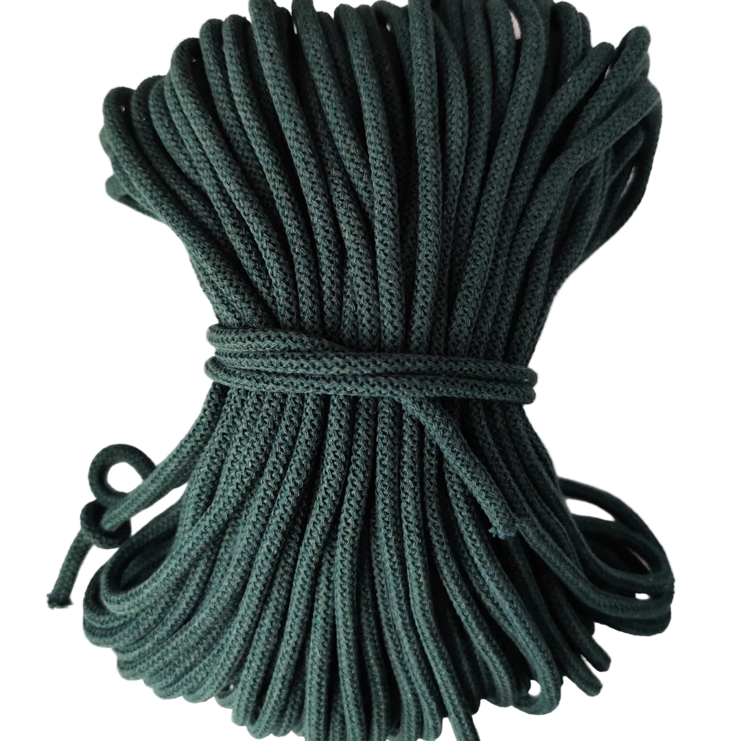 Macrame Spaghetti corda braided di cotone riciclato da 7 mm con anima 50 metri verde bosco
