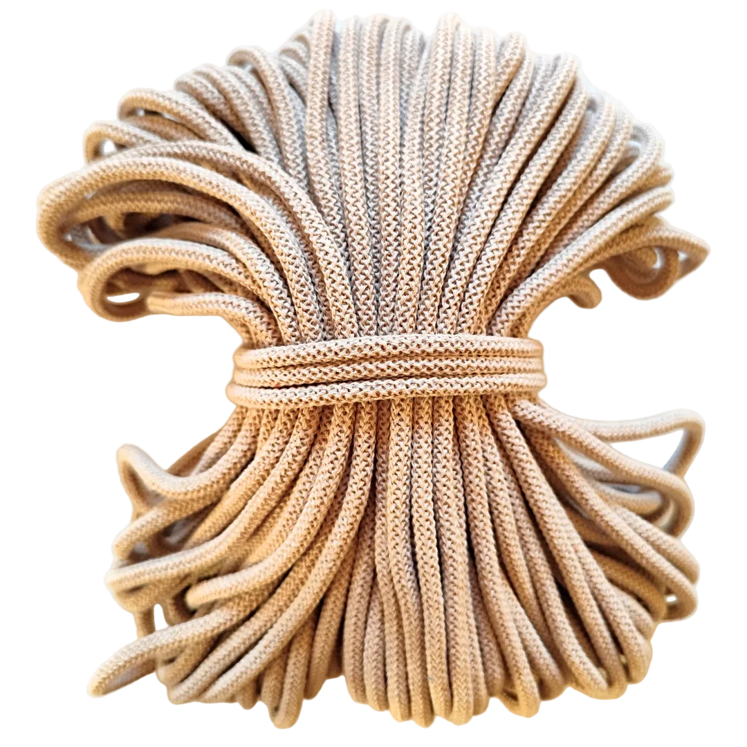 Macrame Spaghetti corda braided di cotone riciclato da 7 mm con anima beige 50 metri 