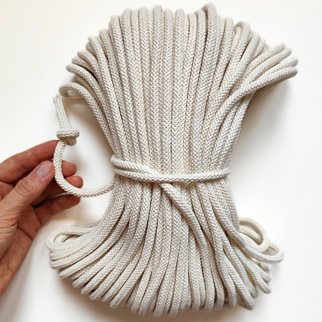 Macrame Spaghetti corda 7mm braided con filo cotone - colore panna per borse