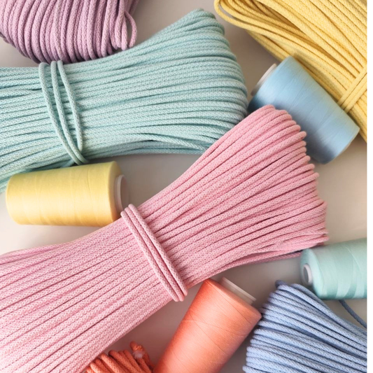 Macrame Spaghetti Cordino per macchina da cucire 5mm con anima - colori pastello per borse cucite 