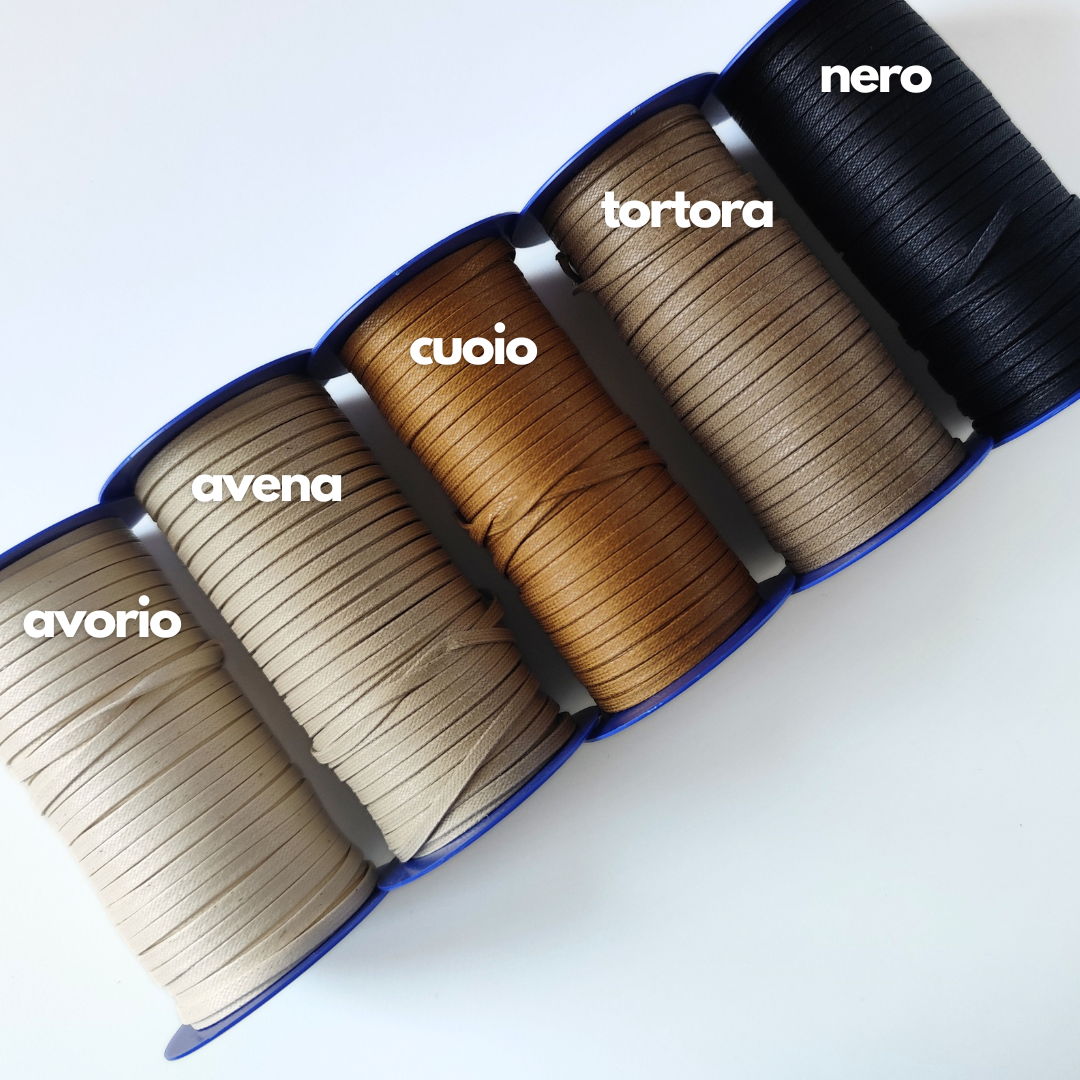 Macrame Spaghetti corda cerata piatta 4 mm avorio avena cuoio tortora nero per macrame e uncinetto