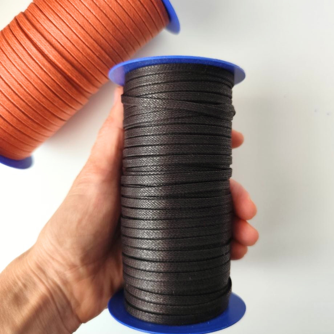 Macrame Spaghetti cordino cerato piatto 4 mm color fondente per uncinetto e macrame