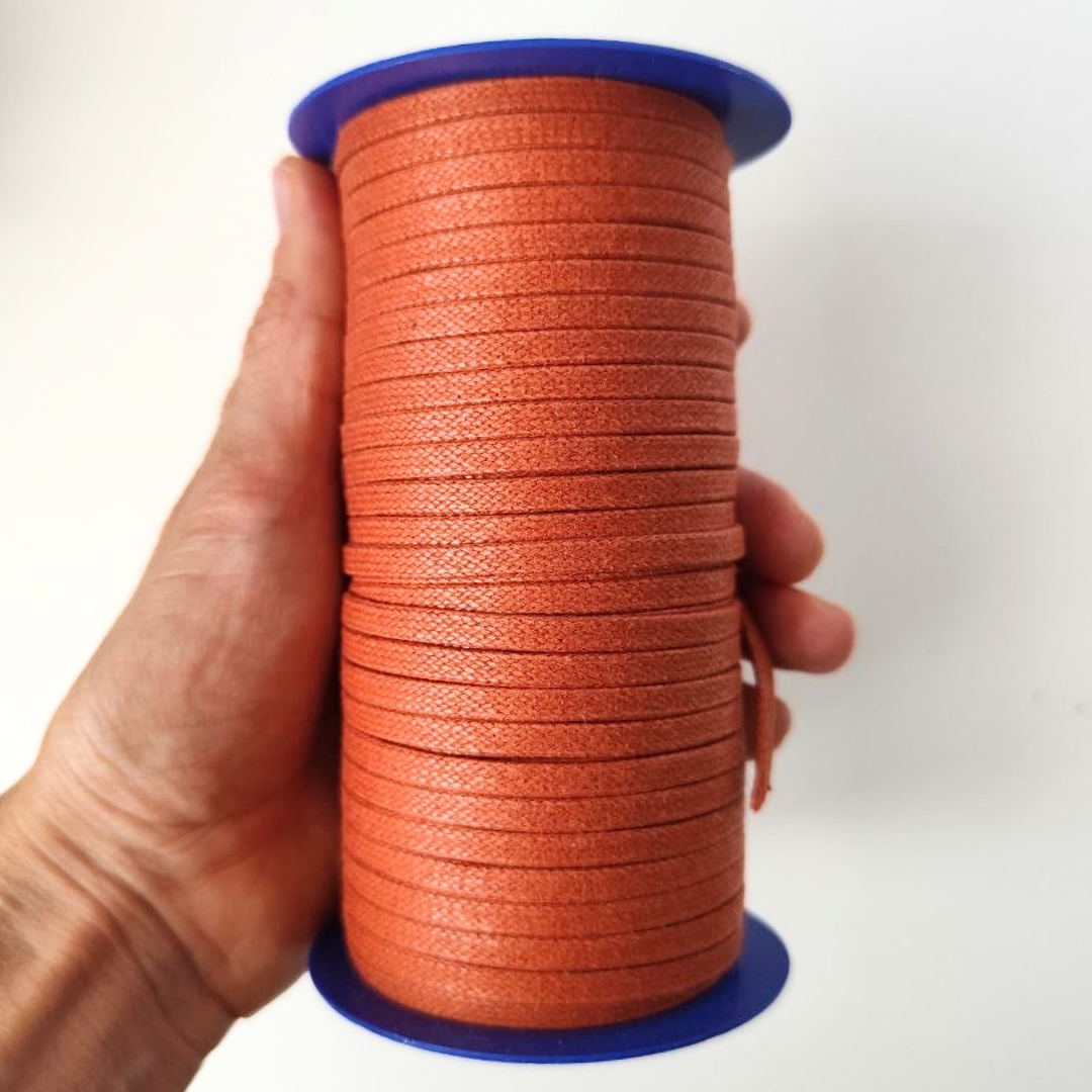 Macrame Spaghetti cordino cerato piatto 4 mm color fondente zucca spezziata per uncinetto e macrame
