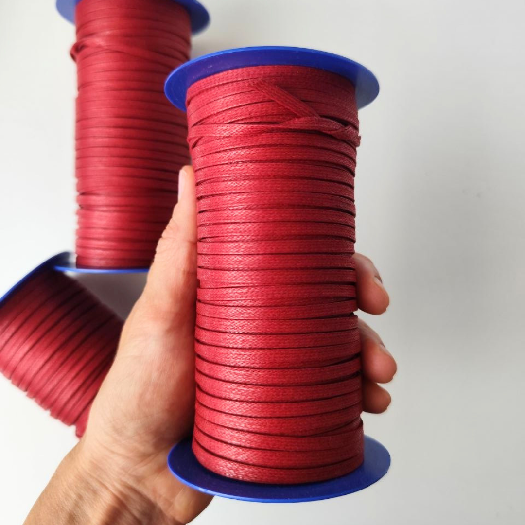 Macrame Spaghetti cordino cerato piatto 4 mm color melograno per uncinetto e macrame