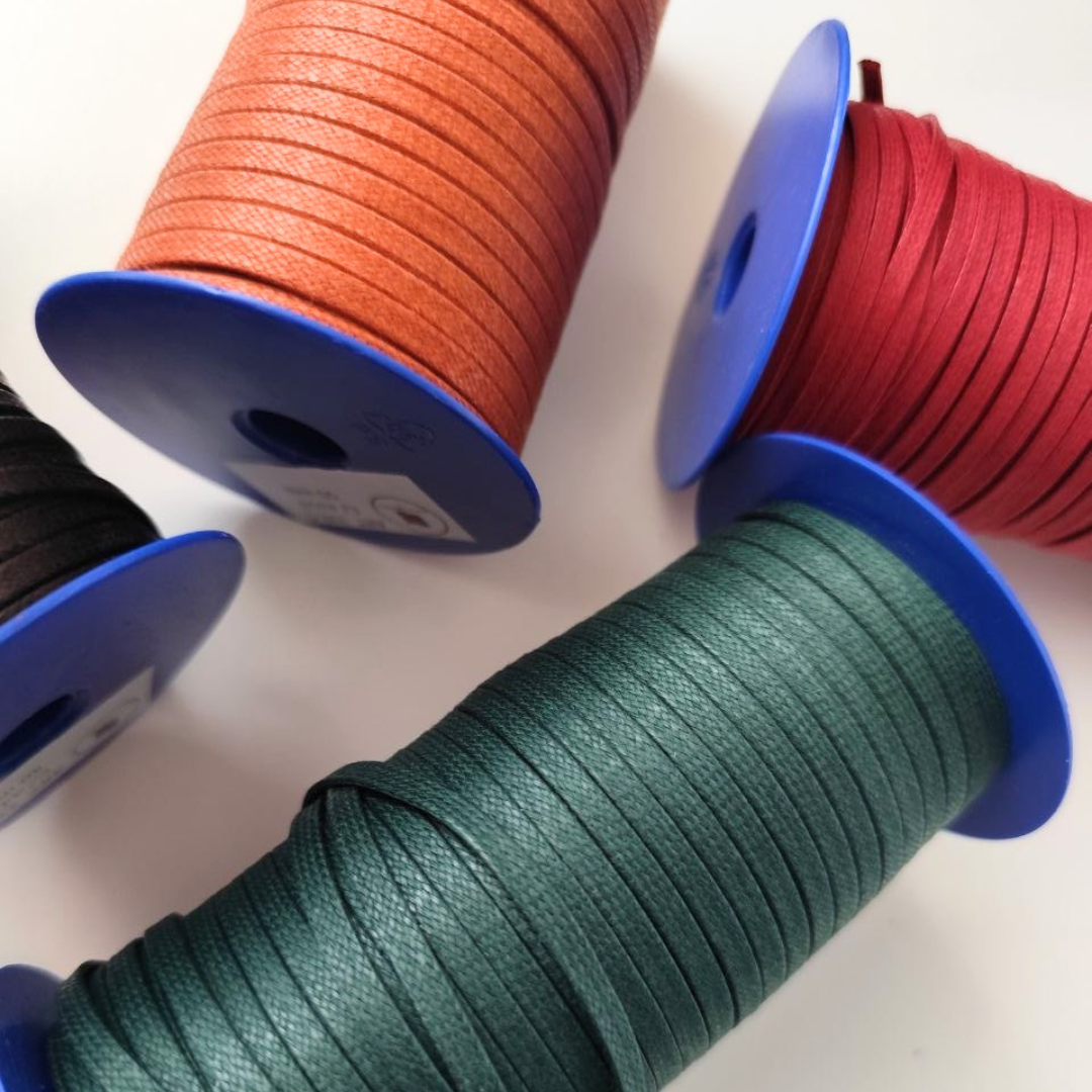 Macrame Spaghetti cordino cerato piatto 4 mm color fondente zucca spezziata  verde bosco per uncinetto e macrame