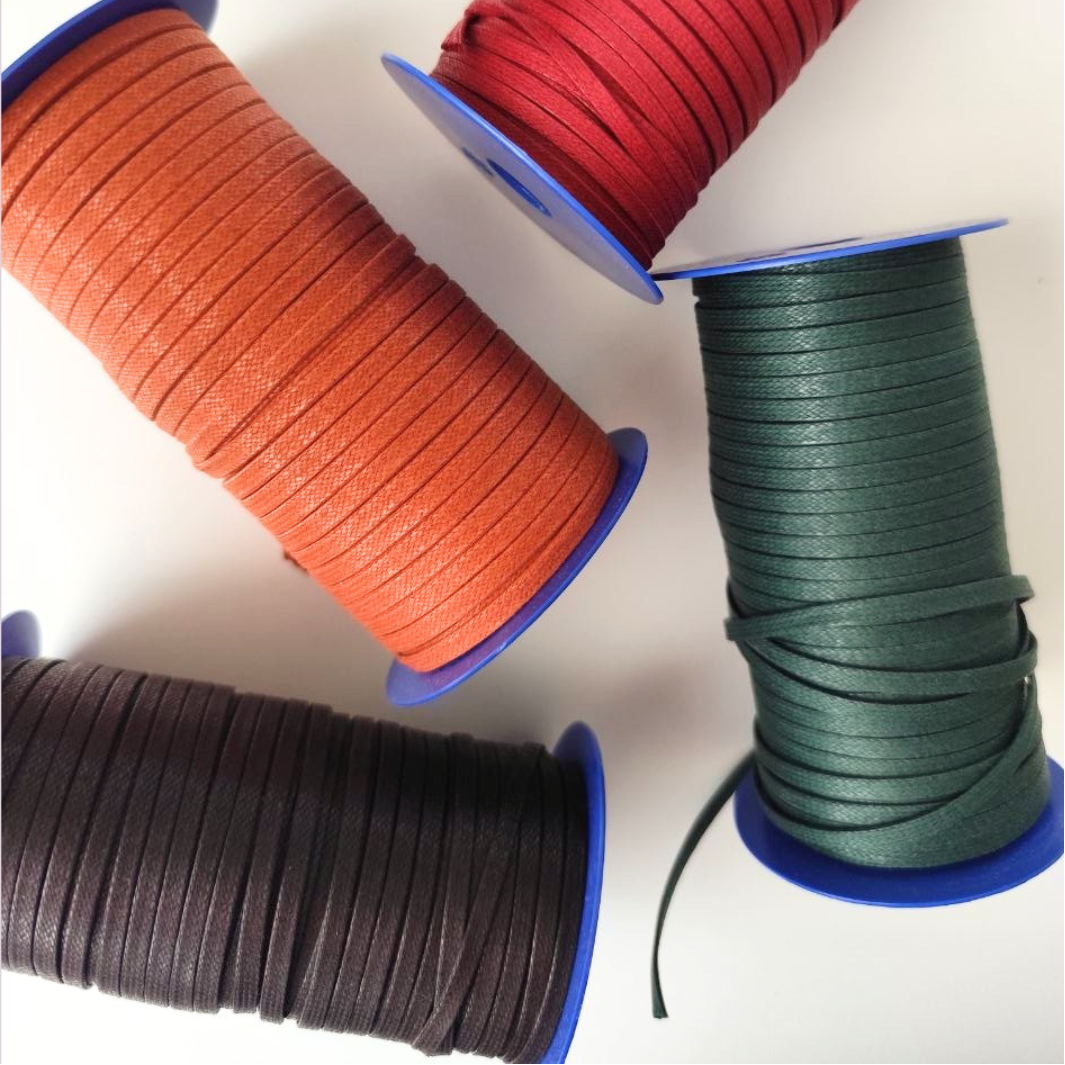 Macrame Spaghetti cordino cerato piatto 4 mm color fondente zucca spezziata per uncinetto e macrame