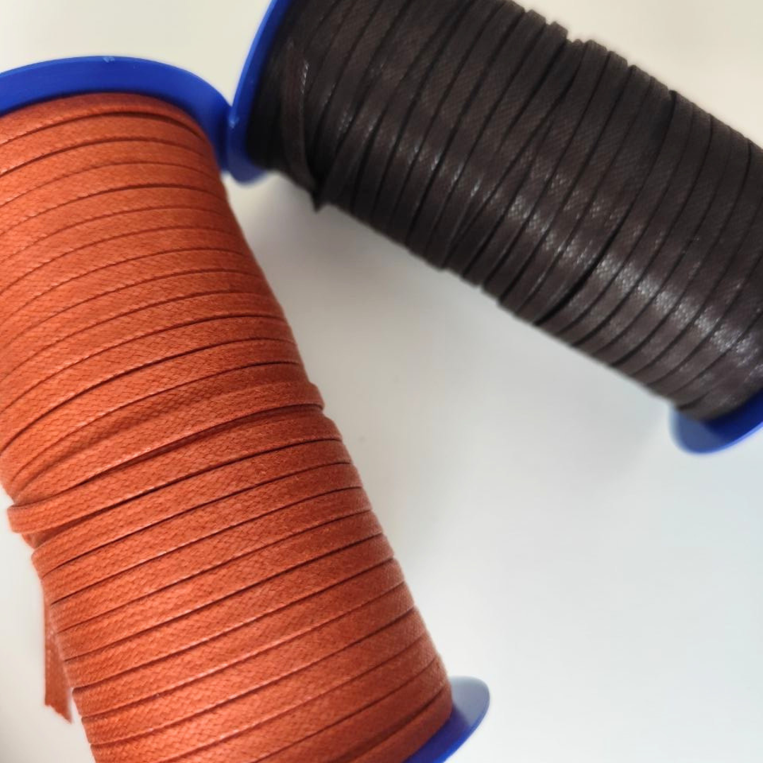 Macrame Spaghetti cordino cerato piatto 4 mm color fondente zucca spezziata per uncinetto e macrame