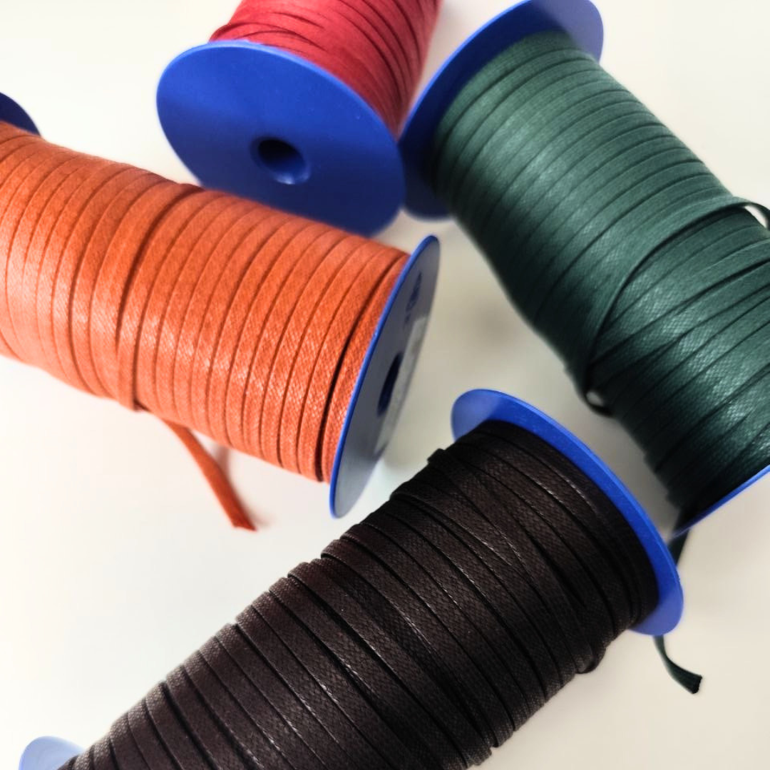 Macrame Spaghetti cordino cerato piatto 4 mm color fondente verde bosco zucca spezziata melograno