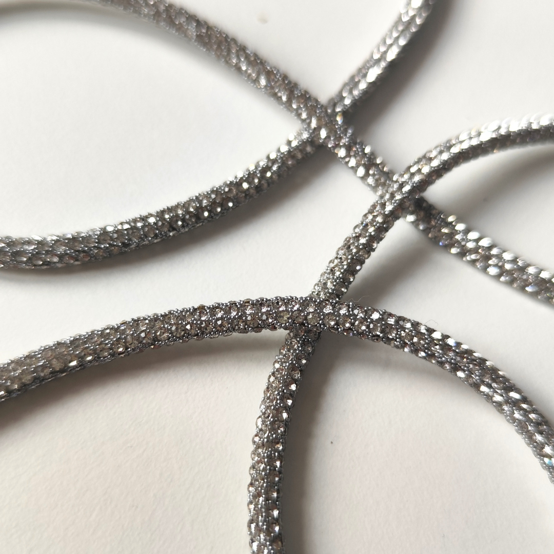 Macrame Spaghetti cordino super strass argento 4 mm