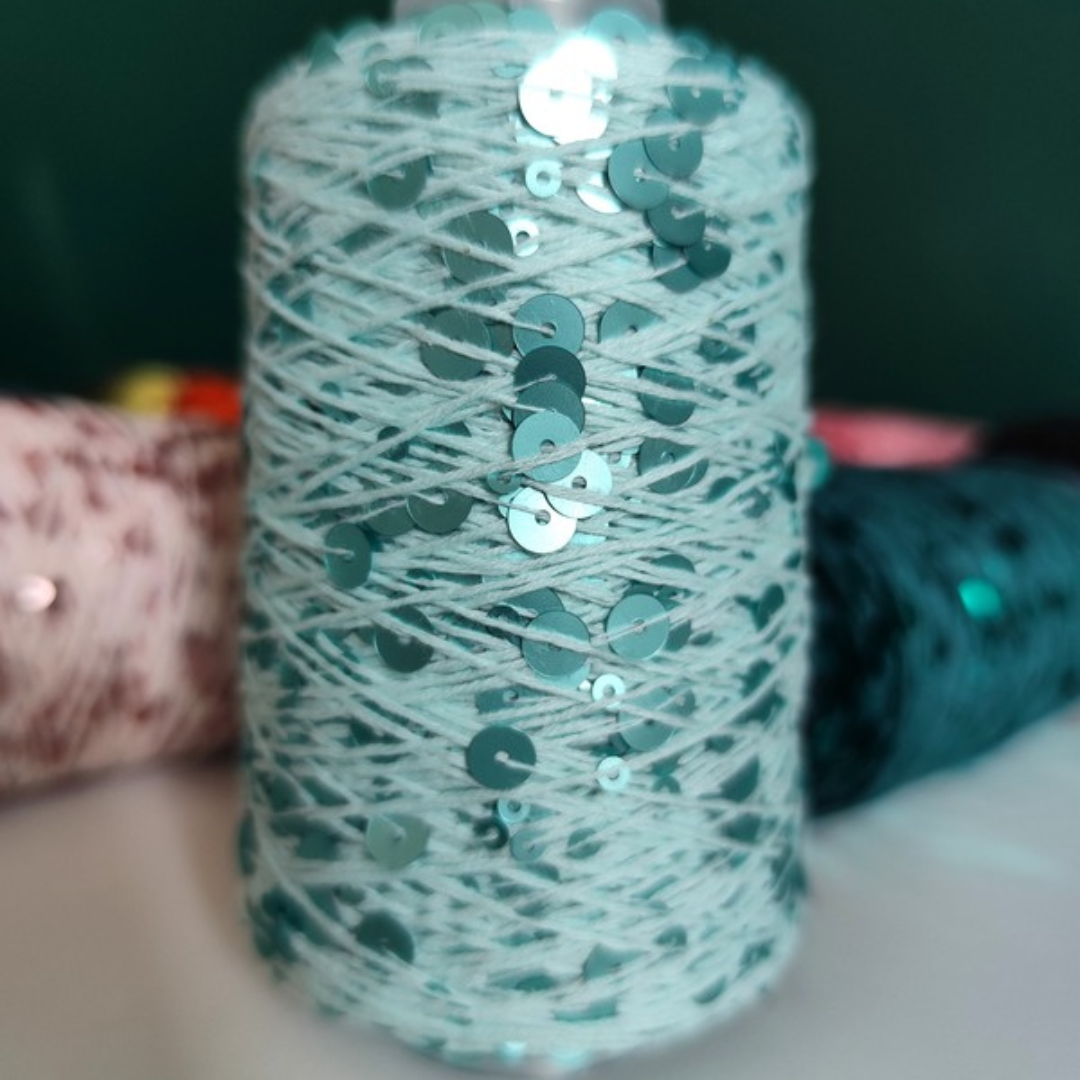 Macrame Spaghetti filato Disco Diva con paillettes colore menta per uncinetto
