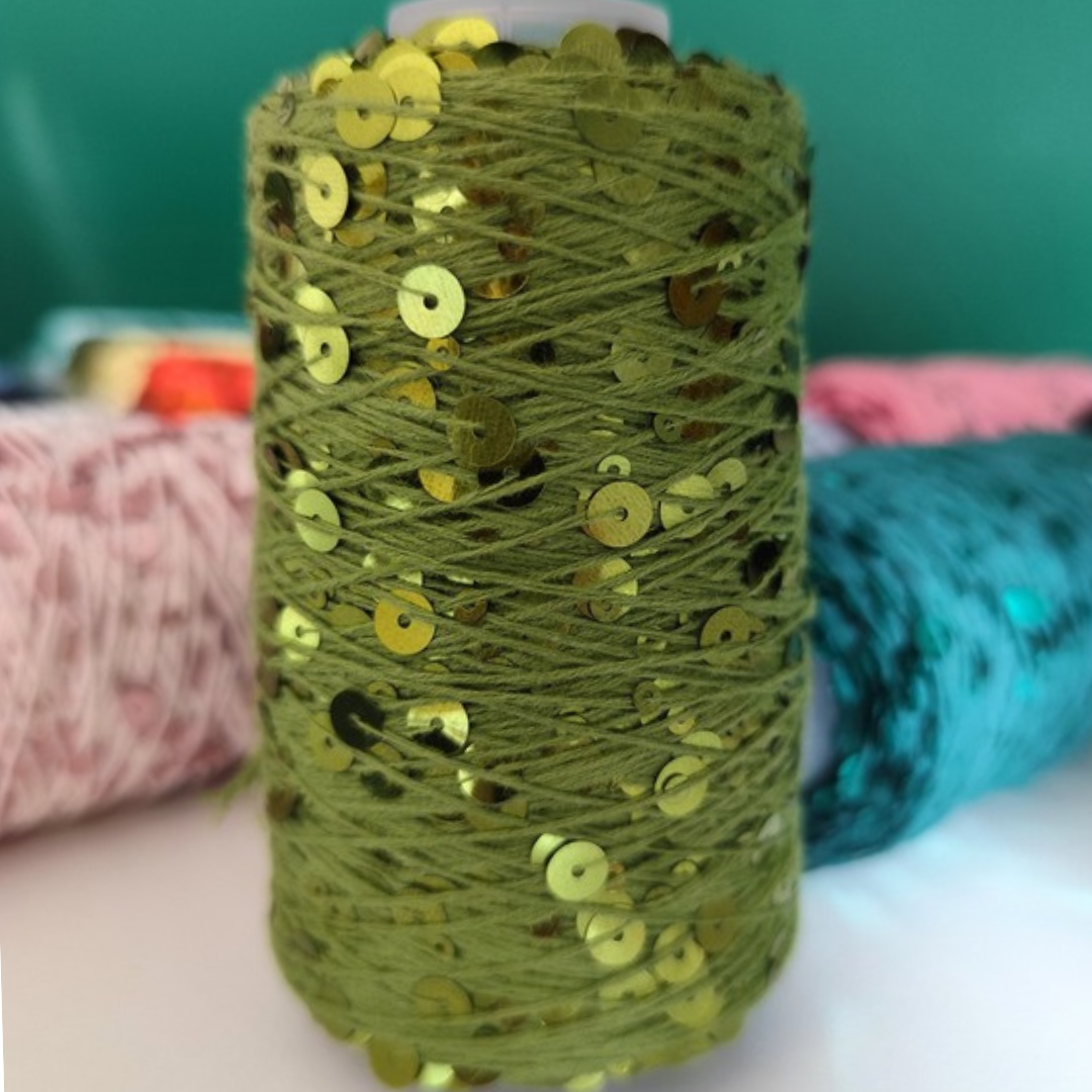 Macrame Spaghetti filato Disco Diva con paillettes colore verde mela per uncinetto