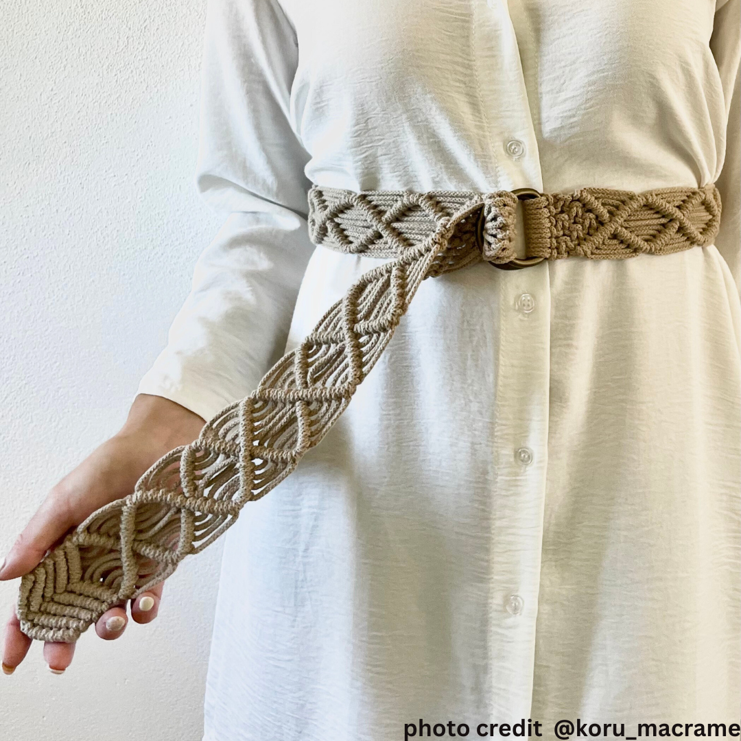 Macrame Spaghetti foto cintura realizzata con corda 4 mm braided colore caramello