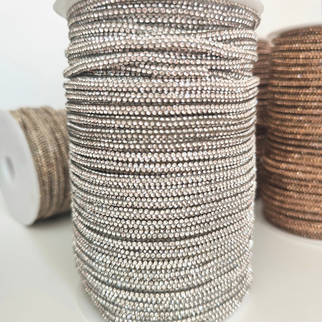 Macrame Spahetti cordino strass 4,5mm colori macrame uncinetto 50 metri argento