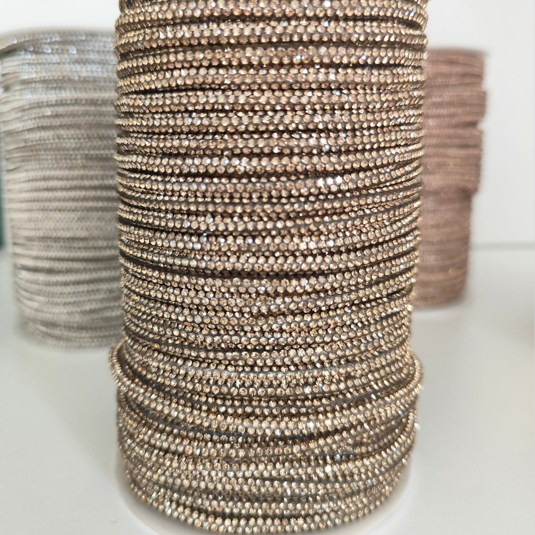 Macrame Spahetti cordino strass 4,5mm colori macrame uncinetto 50 metri champagne
