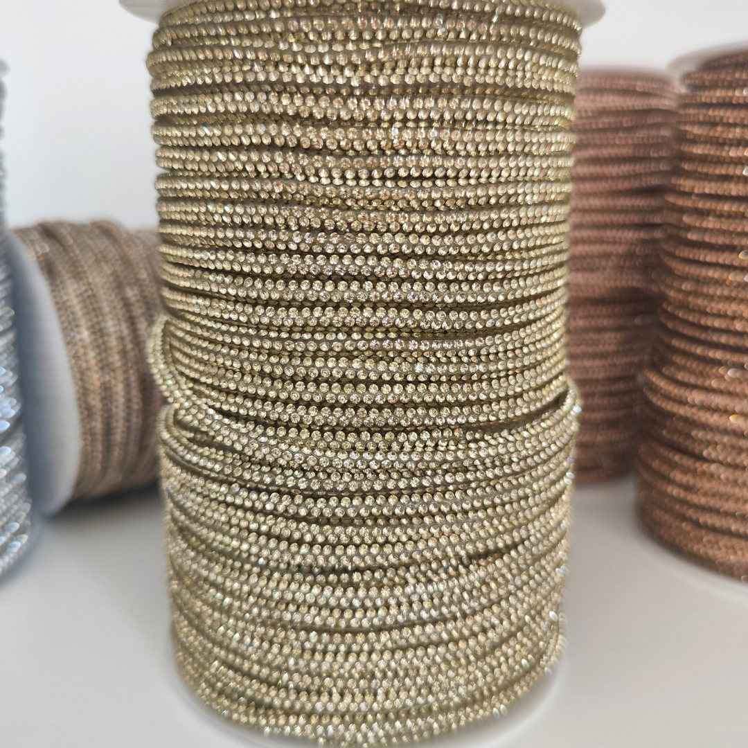 Macrame Spahetti cordino strass 4,5mm colori macrame uncinetto 50 metri oro