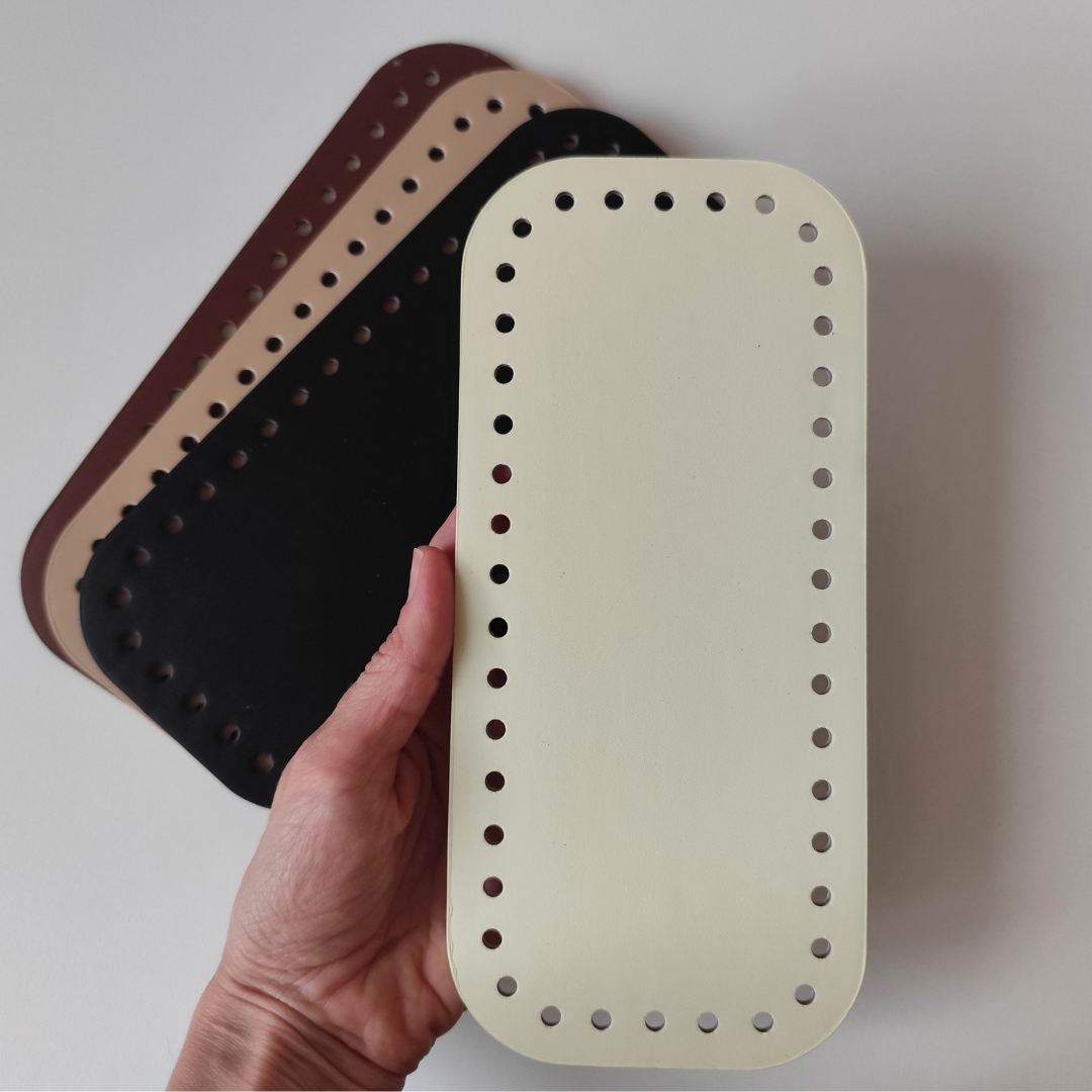 Rectangular vegan leather bag base in cream with rounded edge