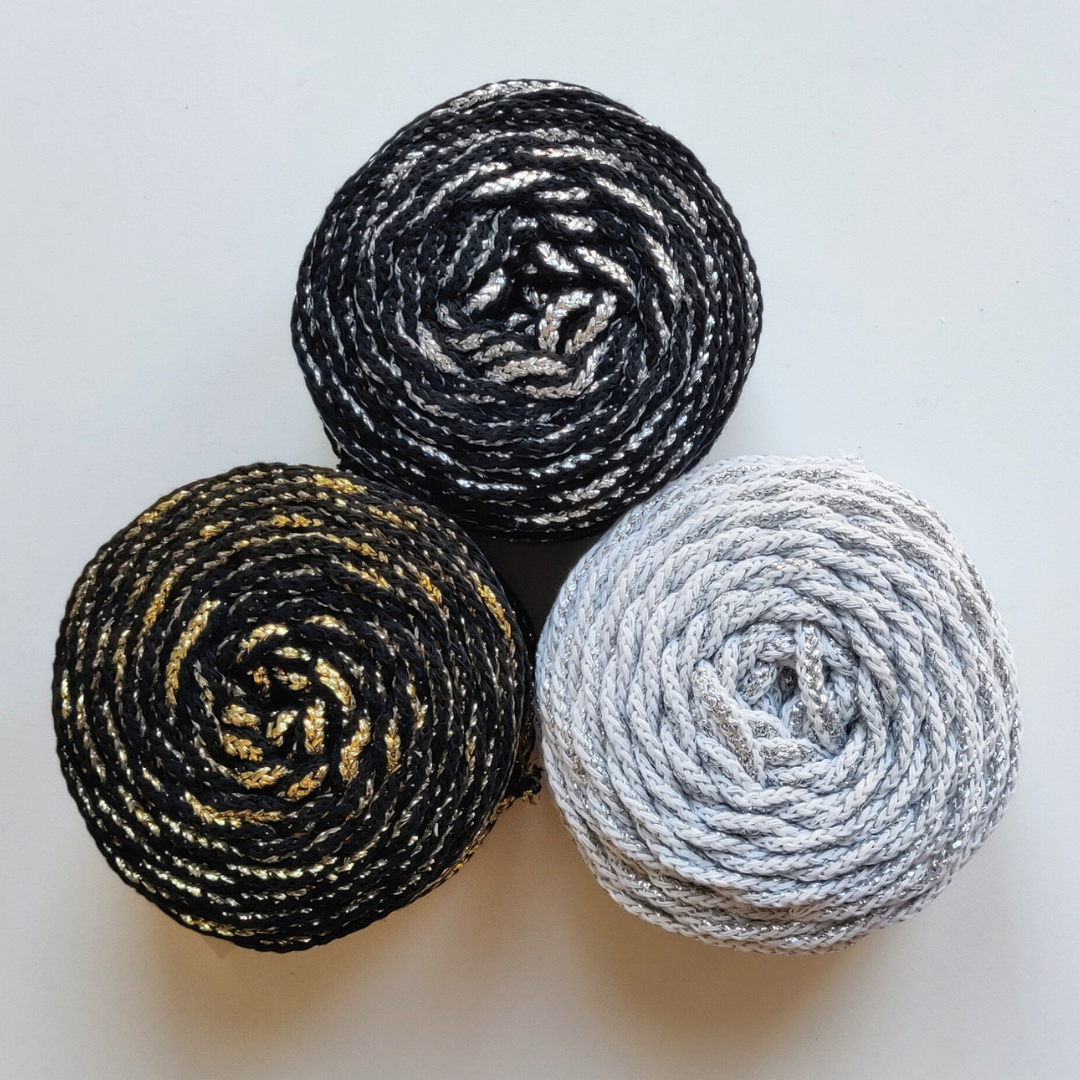 4mm braided cord metallic and cotton, for macrame and crochet